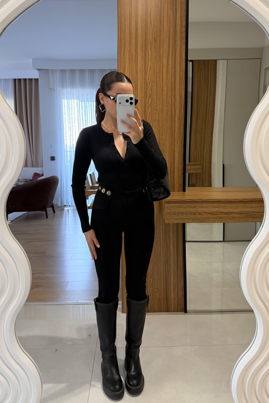 Casamia Siyah Gold Düğmeli Tayt