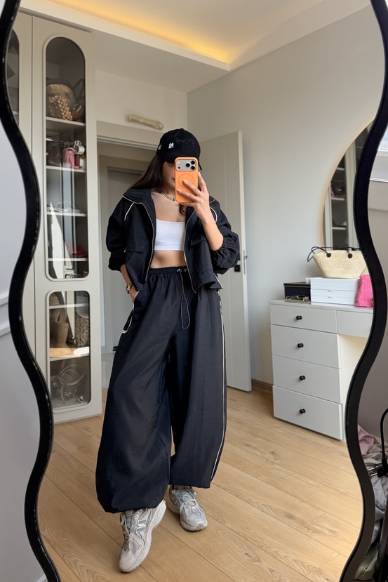 Casper Siyah Paraşüt Lastikli Pantolon