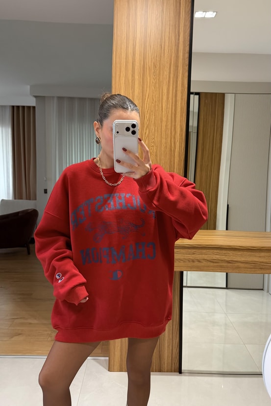 Champion Kırmızı Oversize Sweat