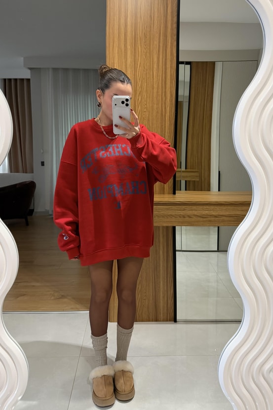 Champion Kırmızı Oversize Sweat
