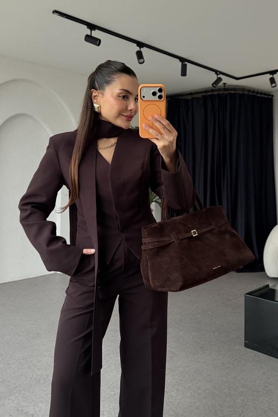 Cherva Kahve Şallı Blazer Ceket