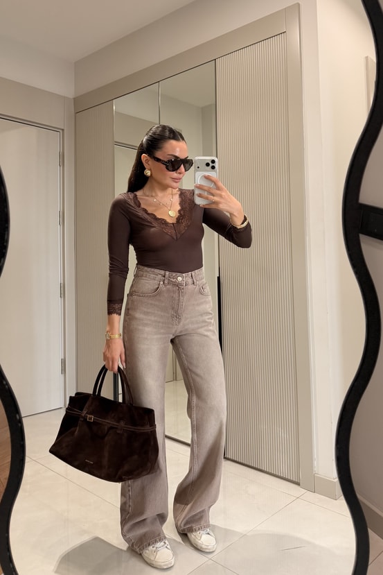 Ciao Kahve Yüksek Bel Straight Jean