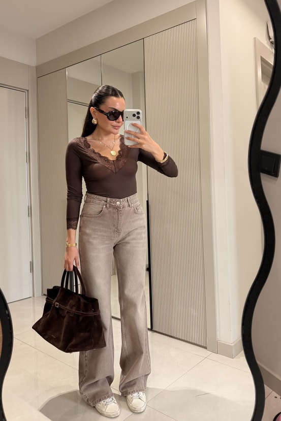Ciao Kahve Yüksek Bel Straight Jean