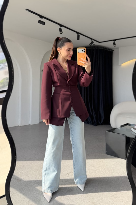 Cindy Mürdüm İkili Premium Blazer Ceket