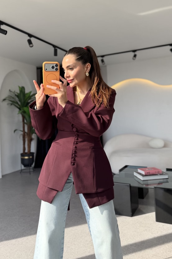 Cindy Mürdüm İkili Premium Blazer Ceket