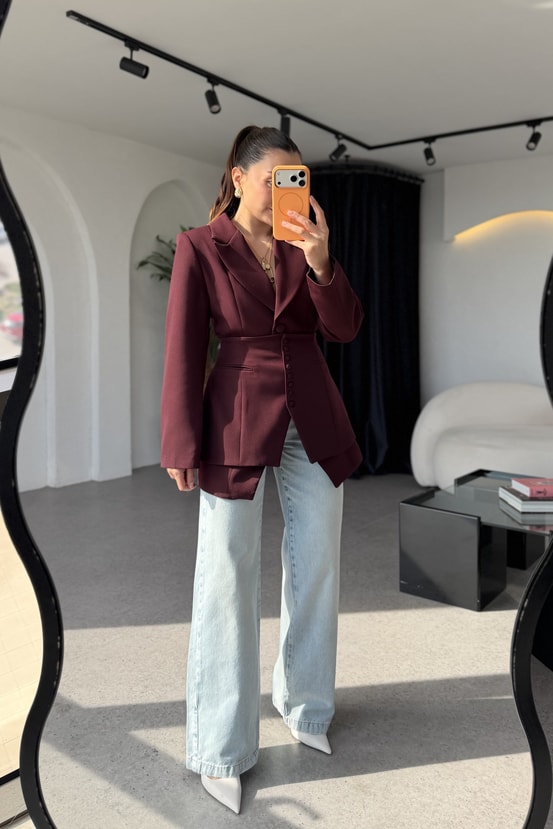 Cindy Mürdüm İkili Premium Blazer Ceket