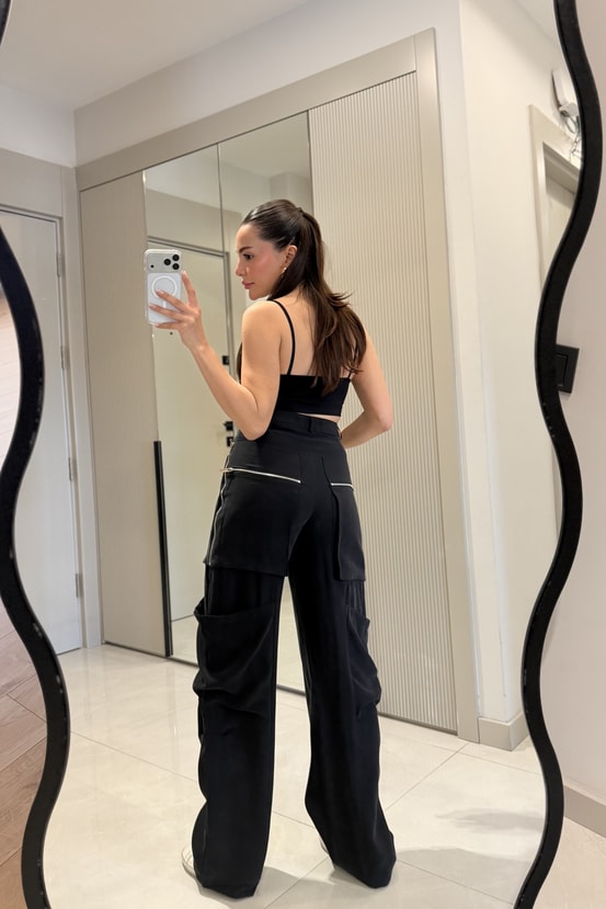 Claira Siyah Tensel Kargo Pantolon