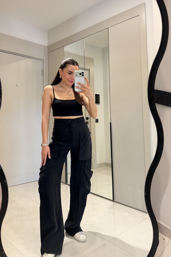 Claira Siyah Tensel Kargo Pantolon