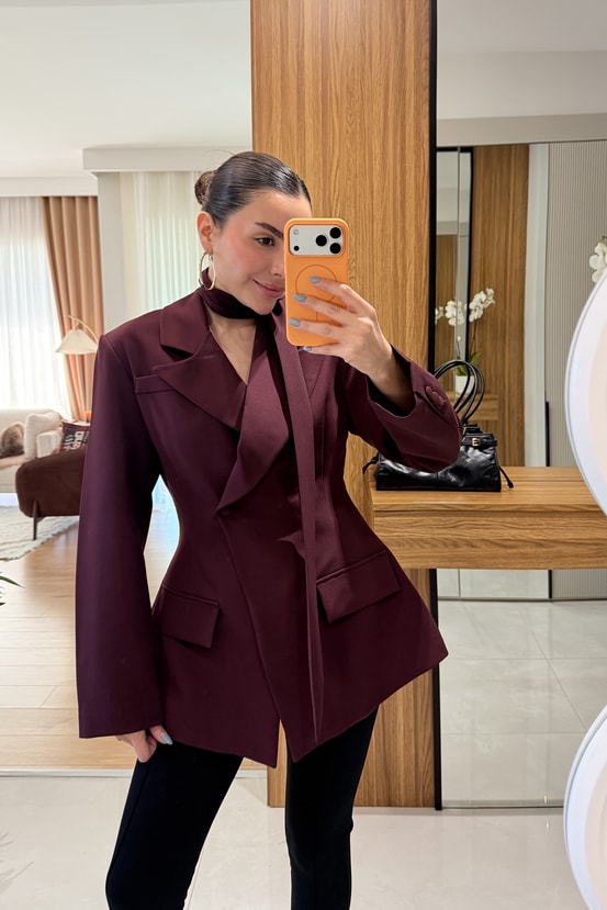 Classy Bordo Şal Detaylı Blazer 