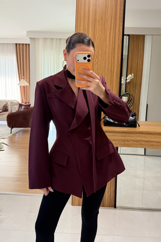 Classy Bordo Şal Detaylı Blazer 