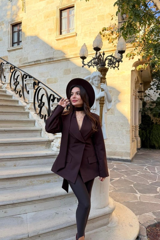 Classy Kahve Şal Detaylı Blazer 