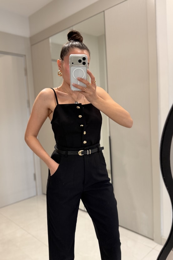 Cortex Siyah Kemerli Crop Pantolon Takım