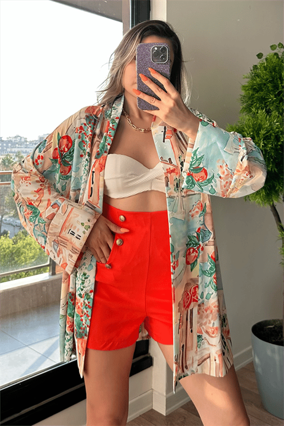 Cyro karışık desenli kimono