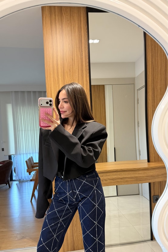 Denhaag Siyah Premium Vatkalı Mini Ceket