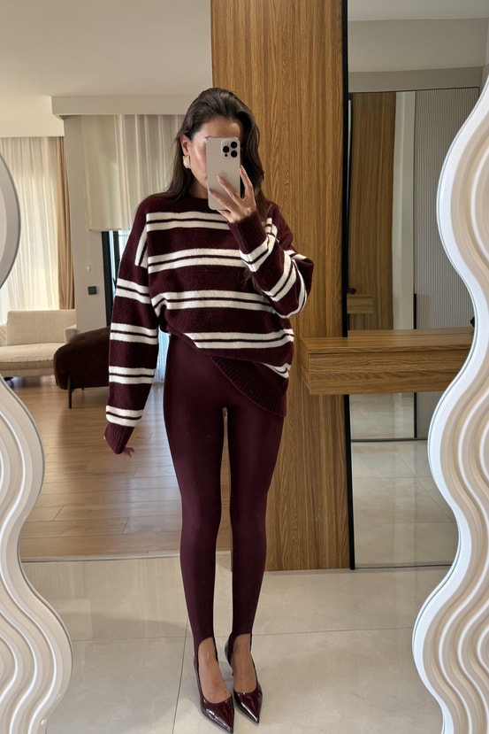 Dublin Bordo Çizgili Kazak 