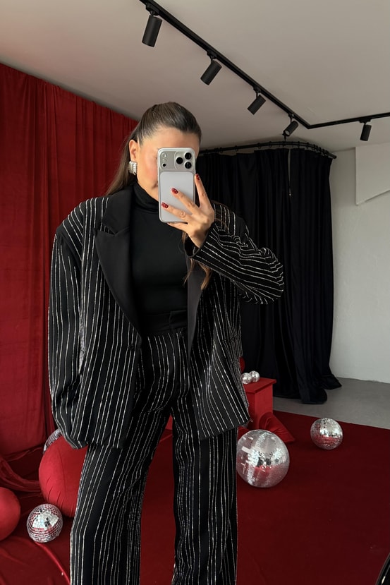 Elisha Siyah Full Taşlı Blazer
