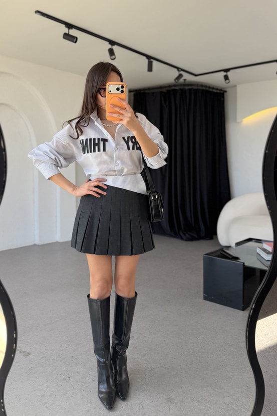 Everything Bel Detaylı Pileli Şort Etek