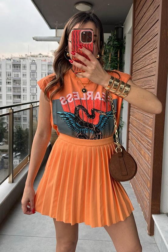 Fearless Baskılı Turuncu Tshirt