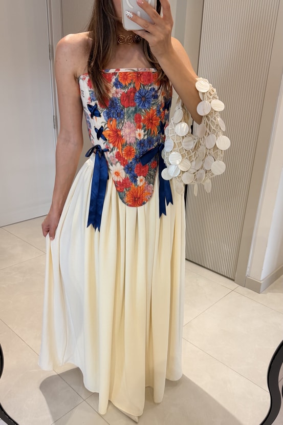 Flower Vintage Çiçek Baskılı Korse Büstiyer 