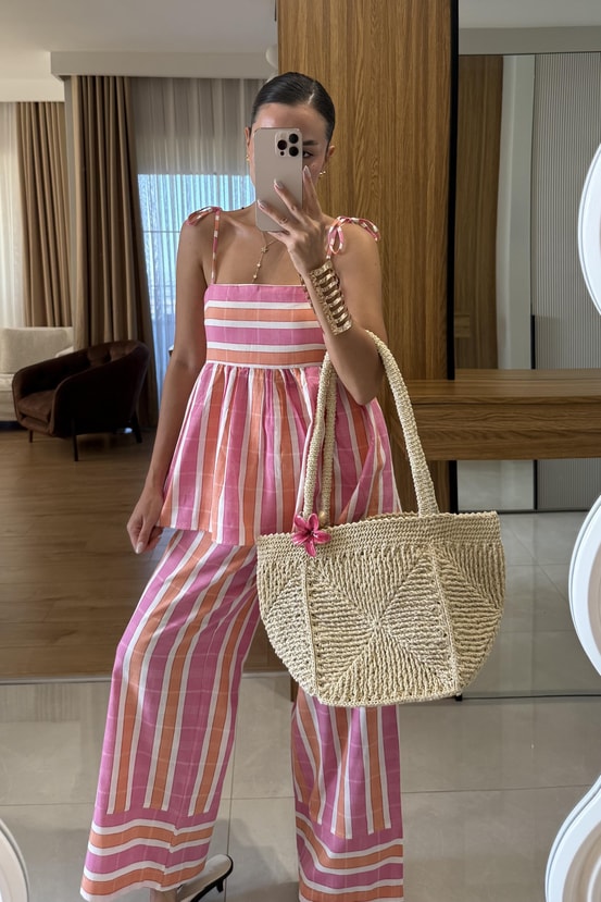Francy Çizgili Renkli Bluz 