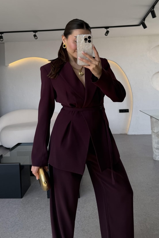 Frand Mürdüm Premium Krep Kuşaklı Blazer 