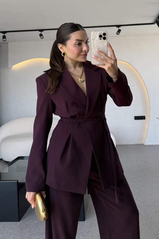 Frand Mürdüm Premium Krep Kuşaklı Blazer 