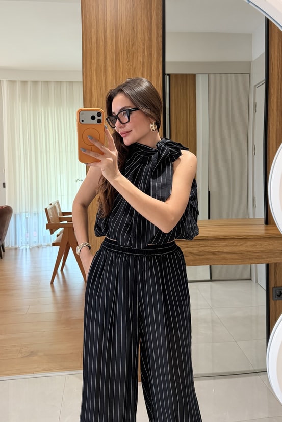 Frega Siyah Çizgili Bluz