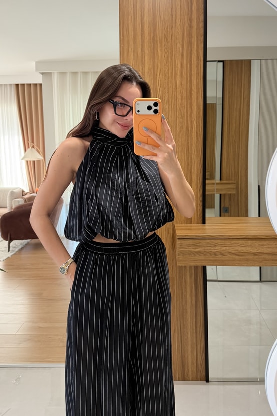 Frega Siyah Çizgili Bluz