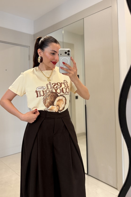 Fresh Coconut Sarı Baskılı Tshirt
