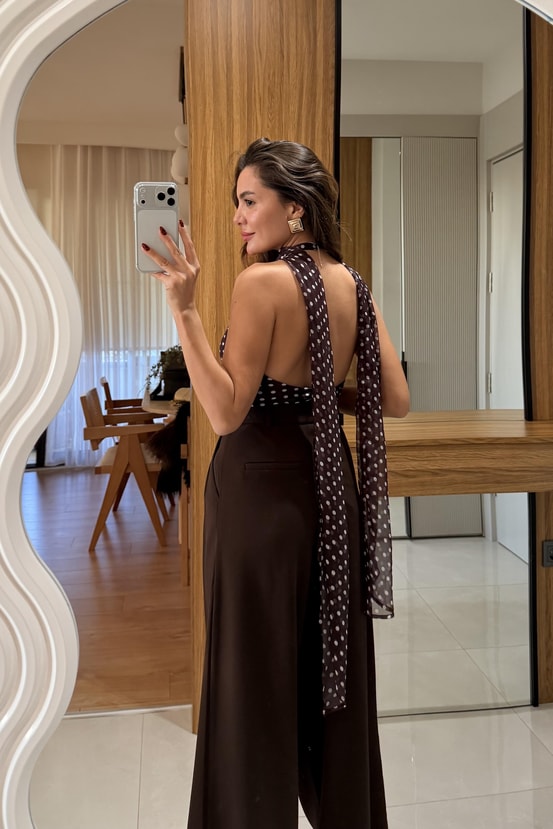 Freya Puantiyeli Gold Aksesuar Detaylı Bluz 
