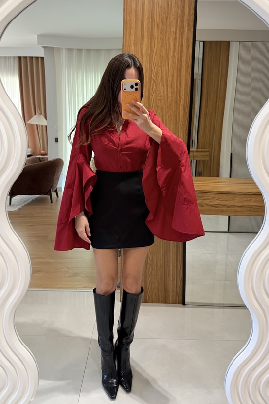 Hailey Kırmızı İspanyol Kol Gömlek