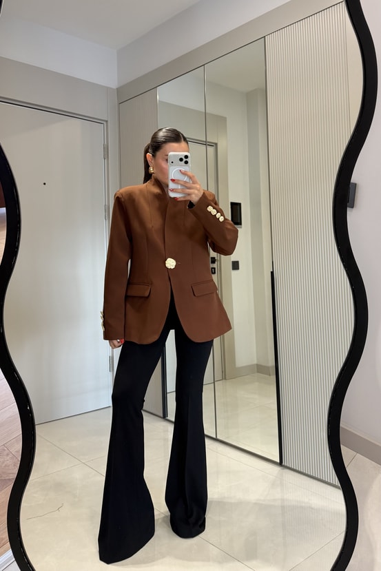 Harward Acı Kahve Gold Düğmeli Blazer Ceket