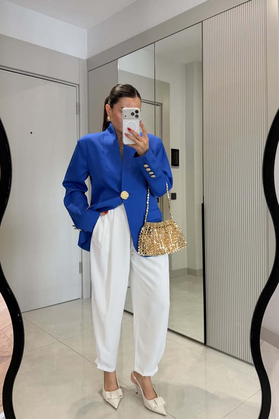 Harward Mavi Gold Düğmeli Blazer Ceket