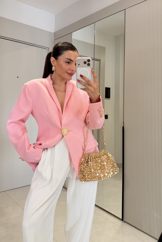 Harward Pembe Gold Düğmeli Blazer Ceket