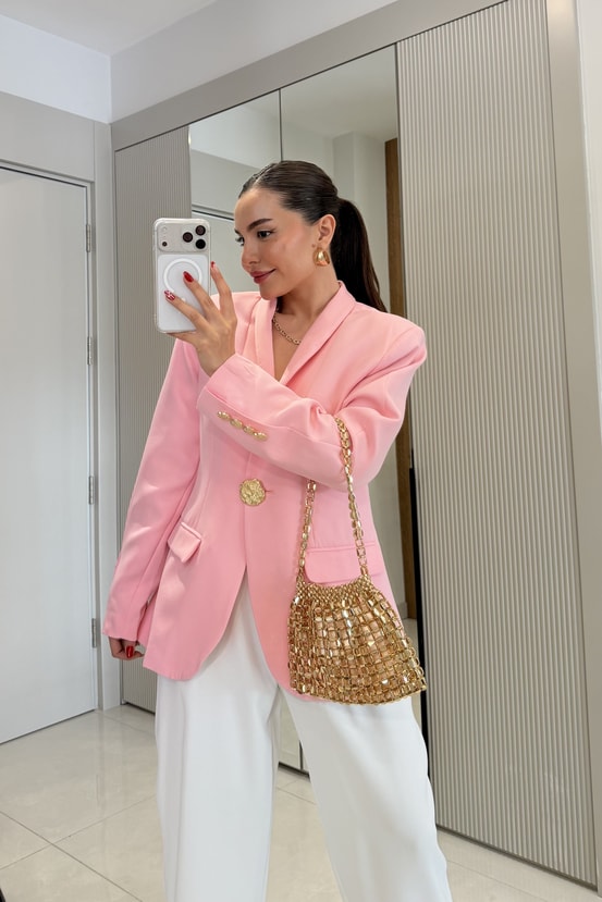 Harward Pembe Gold Düğmeli Blazer Ceket