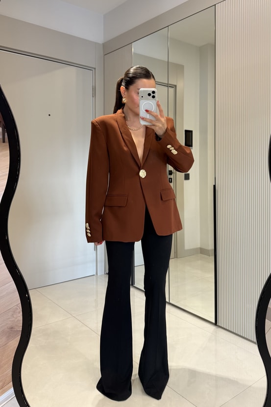 Harward Taba Gold Düğmeli Blazer Ceket