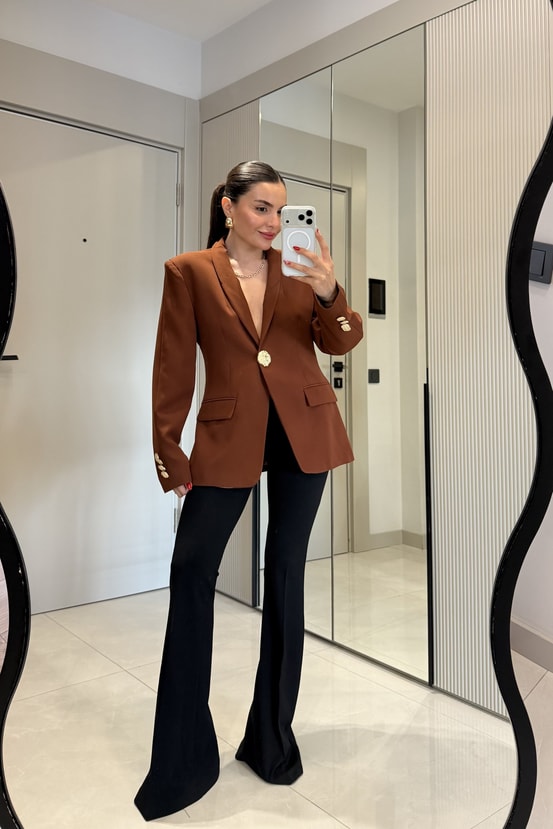 Harward Taba Gold Düğmeli Blazer Ceket