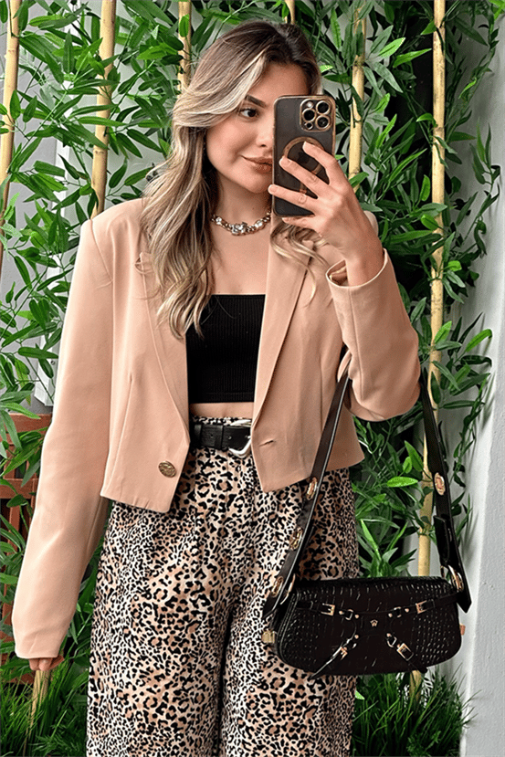Hawaii karamel mini blazer ceket