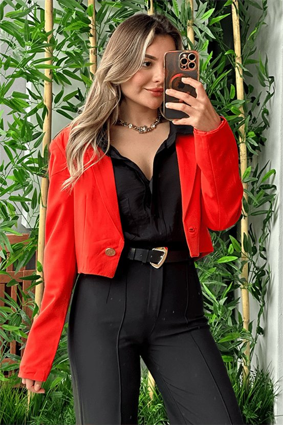 Hawaii turuncu mini blazer ceket