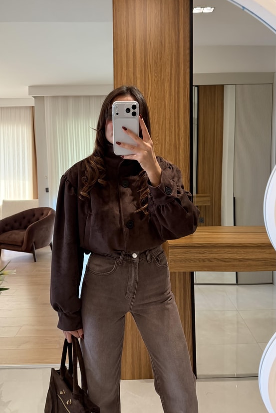 Hermes Kahve Kadife Bomber Ceket
