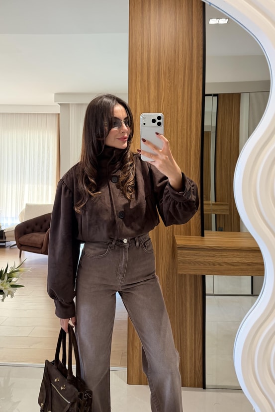 Hermes Kahve Kadife Bomber Ceket