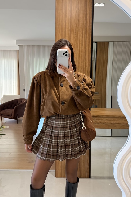 Hermes Taba Kadife Bomber Ceket
