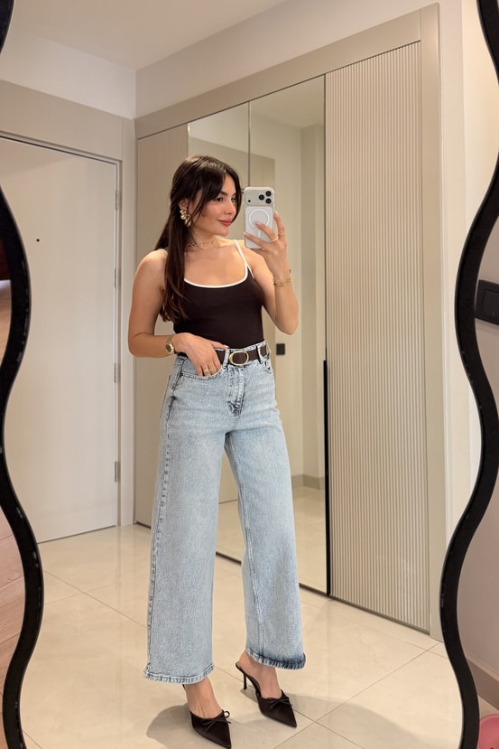 Howell Lightblue Kemerli Wide Leg Jean