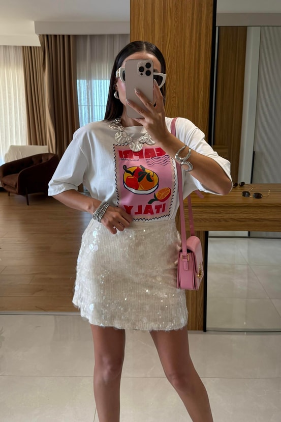 Italy Baskılı Beyaz Tshirt 