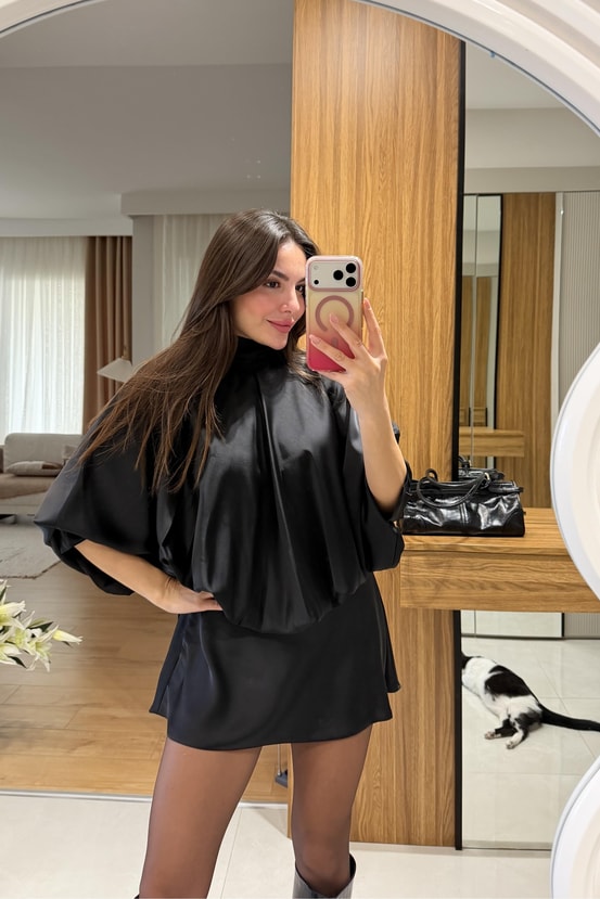 Josef Siyah Mini Saten Elbise