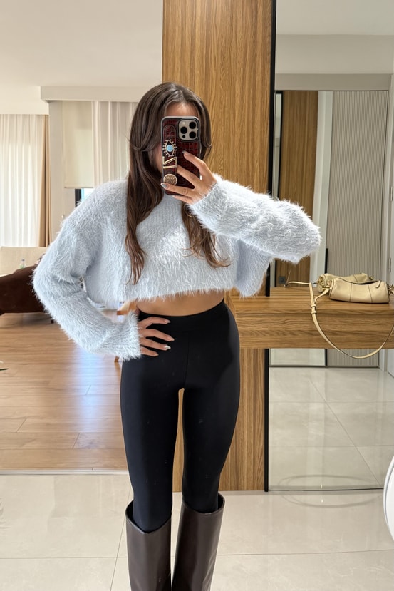 Joudy Bebe Mavi Sakallı Crop Kazak