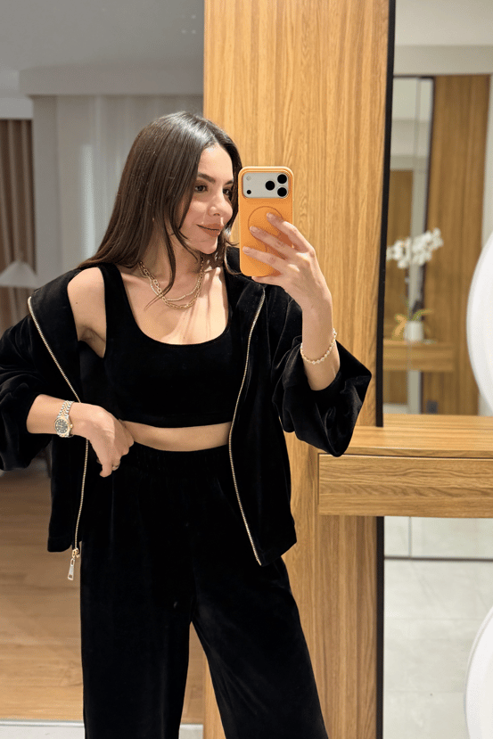 Jovie Siyah Kadife Üçlü Takım