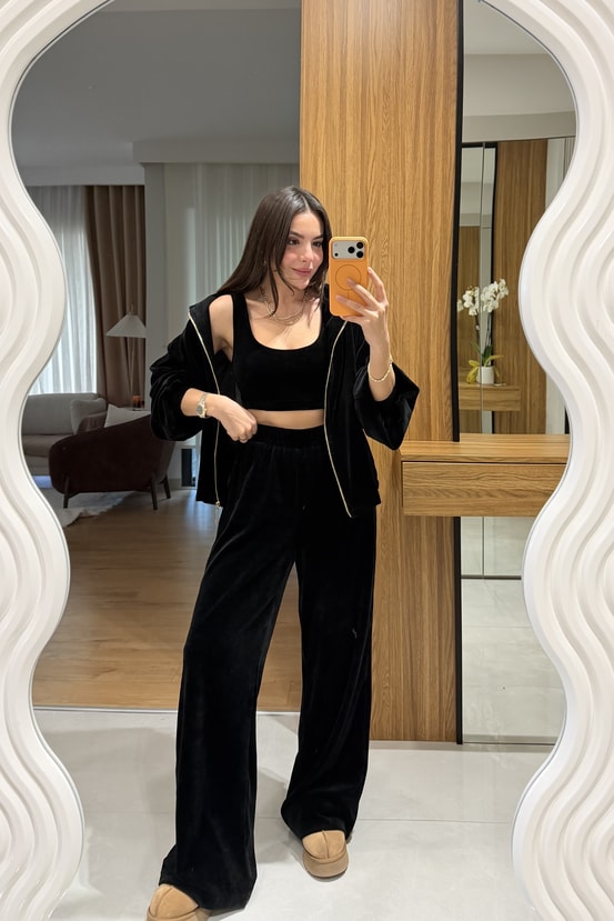 Jovie Siyah Kadife Üçlü Takım