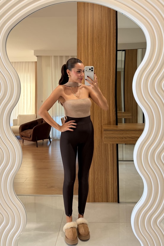 Jump Kahve Fermuarlı Tayt