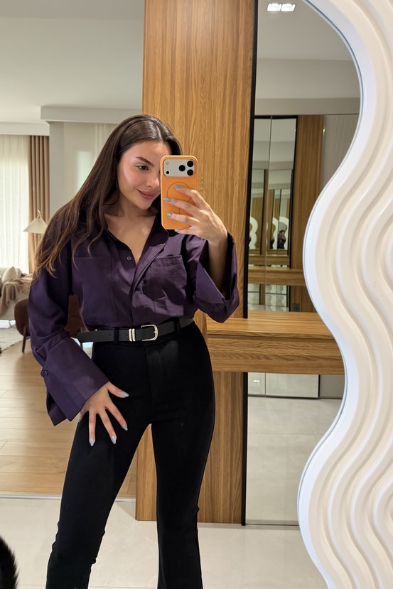 Karoline Mürdüm Kol Manşetli Gömlek